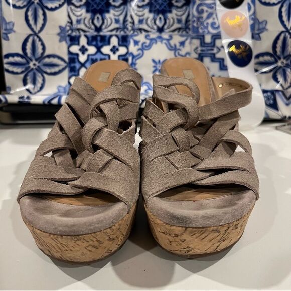 UGG Marta Strappy Cork Wedge Slide Chesnut Sandals Size 12  Suede Weave Open Toe - Picture 2 of 7